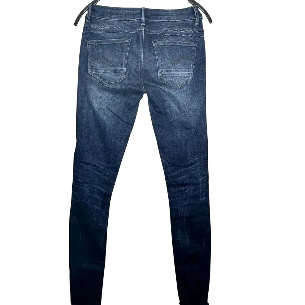 G-Star RAW D-Staq Mid Skinny Jeans Blue Distressed Mens 27x36‎